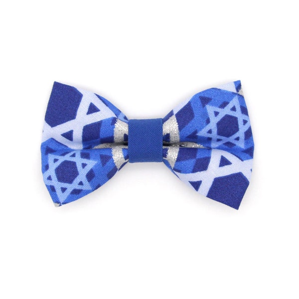 Cat Bow Tie - "Star of David" - Blue & Silver Hanukkah Bow Tie for Cat Collar / Chanukah, Jewish / Cat, Kitten, Small Dog Bowtie