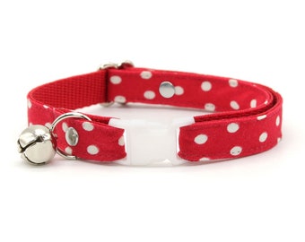 Glow In The Dark Cat Collar - "Polka Dot - Red" - Night Visibility Cat Collar / Breakaway or Non-Breakaway / Cat, Kitten, Small Dog Sizes