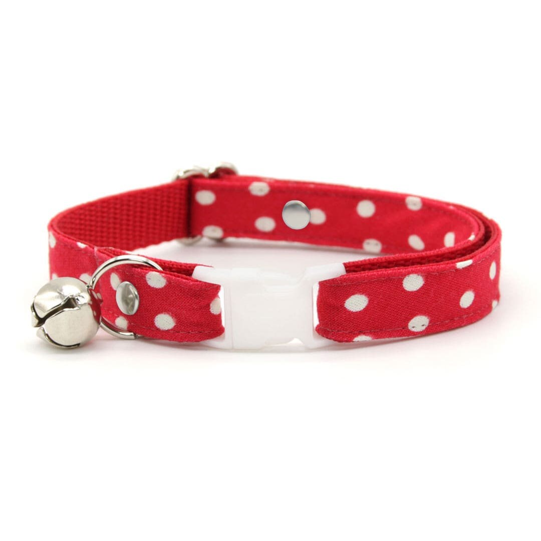Red Polka Dot Cat Collar - "Polka Red" Classic Cute/Breakaway Or Non-Breakaway Cat, Kitten, Small Dog Sizes