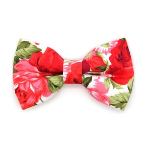 Cat Bow Tie - &quot;Roses&quot; - Red Rose Bow Tie for Cat Collar / Valentine&#39;s Day, Floral, Wedding, Gardener Gift / Cat, Kitten + Small Dog Bowtie
