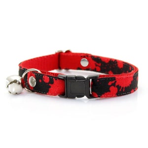 Vampire Cat Collar - "Dracula" - Horror Fan Gift / Halloween Cat Collar / Blood Spatters on Black / Halloween Decor / Dracula Cat