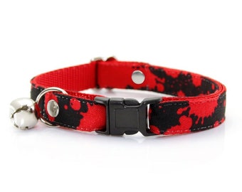 Vampire Cat Collar - "Dracula" - Horror Fan Gift / Halloween Cat Collar / Blood Spatters on Black / Halloween Decor / Dracula Cat