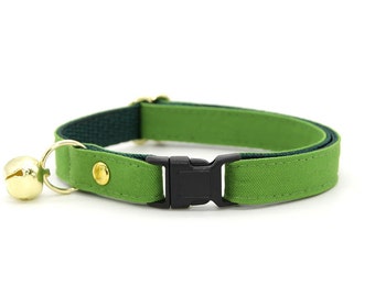 Cat Collar - "Color Collection - Apple Green" - Solid Color Green Cat Collar / Breakaway + Non-Breakaway / Wedding / Cat, Kitten + Small Dog
