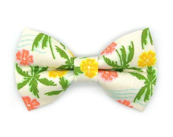 Gravata Borboleta Tropical para Gatos - "Paraíso das Palmeiras" - Gravata Borboleta Havaiana de Verão para Coleira de Gato / Palmeira, Praia, Hibisco / Gravata Borboleta para Gatos, Gatinhos e Cães de Pequeno Porte