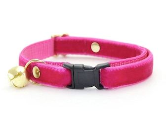Cat Collar - &quot;Velvet - Azalea&quot; - Magenta Pink Velvet Cat Collar / Breakaway or Non-Breakaway / Girl Cat / Luxury / Cat, Kitten, Small Dog