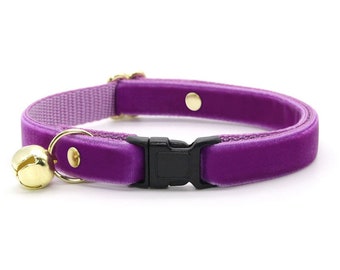 Cat Collar - "Velvet - Orchid" - Magenta Purple Velvet Cat Collar / Breakaway or Non-Breakaway / Wedding / Cat, Kitten, Small Dog Sizes