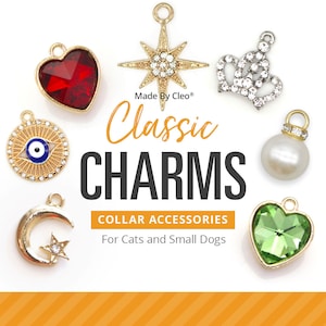 Cat Collar Charm / Small Pet Charm / Small Collar Charm - "Classic Charm Series" - Pet Collar Accessory (Moon, Heart, Rhinestone, Crown...)