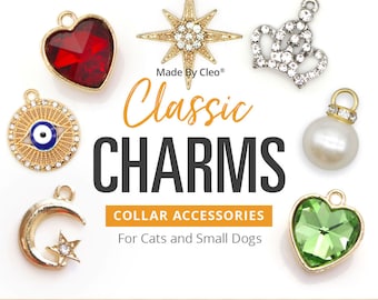 Cat Collar Charm / Small Pet Charm / Small Collar Charm - "Classic Charm Series" - Pet Collar Accessory (Moon, Heart, Rhinestone, Crown...)