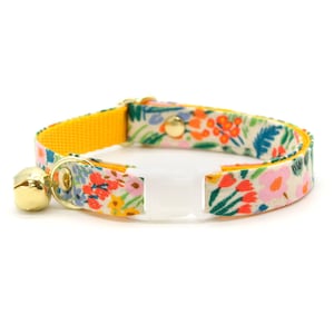 Cat Collar - &quot;Fantasia - Day&quot; - Rifle Paper Co® Yellow Floral Cat Collar / Wildflower / Breakaway or Non-Breakaway / Cat, Kitten, Small Dog