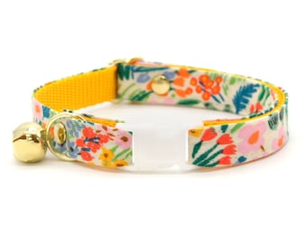 Cat Collar - "Fantasia - Day" - Rifle Paper Co® Yellow Floral Cat Collar / Wildflower / Breakaway or Non-Breakaway / Cat, Kitten, Small Dog