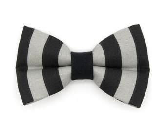Cat Bow Tie - "Unexpected Guest" - Black & Gray Striped Bow Tie for Cat Collar / Halloween, Emo / Cat, Kitten + Small Dog Bowtie