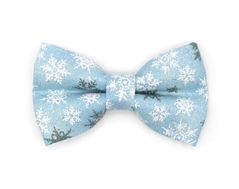 Cat Bow Tie - "Snowflakes - Frosty Blue" - Light Blue Snowflake Bow Tie for Cat Collar / Holiday, Winter / Cat, Kitten, Small Dog Bowtie