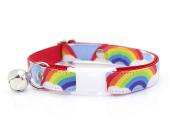 Obroża dla kota – „Tęczowa magia” – Obroża dla kota Breakaway / LGBTQ Pride / Zabawna obroża dla kota / Retro lat 80. / Prezent dla kota / Rozmiary dla kota, kociaka i małego psa