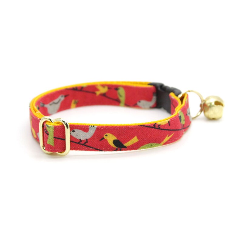 Cat Collar bird Song Birds on Red Cat Collar / Etsy