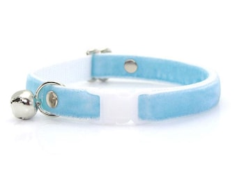 Cat Collar - &quot;Velvet - Frosty Blue&quot; - Light Blue Cat Collar / Winter Cat Collar / Blue Kitten Collar / Cat, Kitten & Small Dog Sizes