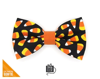 Halloween Cat Bow Tie - "Trick or Treat" - Candy Corn Bow Tie - Cat Bowtie / Kitten Bow Tie / Small Dog Bow Tie - (One Size)