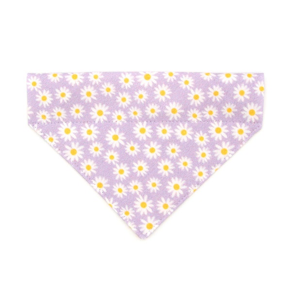 Cat Bandana - "Daisies - Purple" - Floral Daisy Bandana for Cat + Small Dog / Spring, Easter, Wedding / Slide-On / Over-the-Collar Bandana