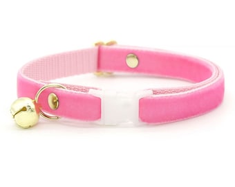 Cat Collar - "Velvet - Candy Pink" - Carnation Pink Velvet Cat Collar / Breakaway or Non-Breakaway / Wedding / Cat, Kitten, Small Dog