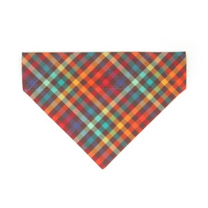Cat Bandana - &quot;Campfire&quot; - Smoky Rainbow Plaid Bandana for Cat + Small Dog / Fall, Autumn, Thanksgiving, Wedding / Slide-on Bandana