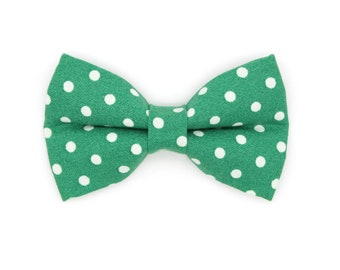 Cat Bow Tie - "Polka Dot - Green" - Glow In the Dark Green Bow Tie for Cat Collar / Wedding, Birthday, Gift / Cat, Kitten, Small Dog Bowtie