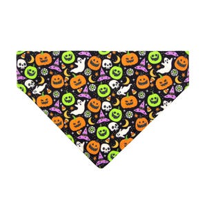 Halloween Cat Bandana - &quot;Creepy Cuties&quot; - Jackolantern Bandana for Cat + Small Dog / Ghost, Pumpkin / Slide-on Bandana / Over-the-Collar