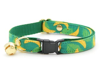 Cat Collar - "Going Bananas - Green" - Banana Cat Collar / Fruit, Tropical, Summer / Breakaway or Non-Breakaway / Cat, Kitten, Small Dog