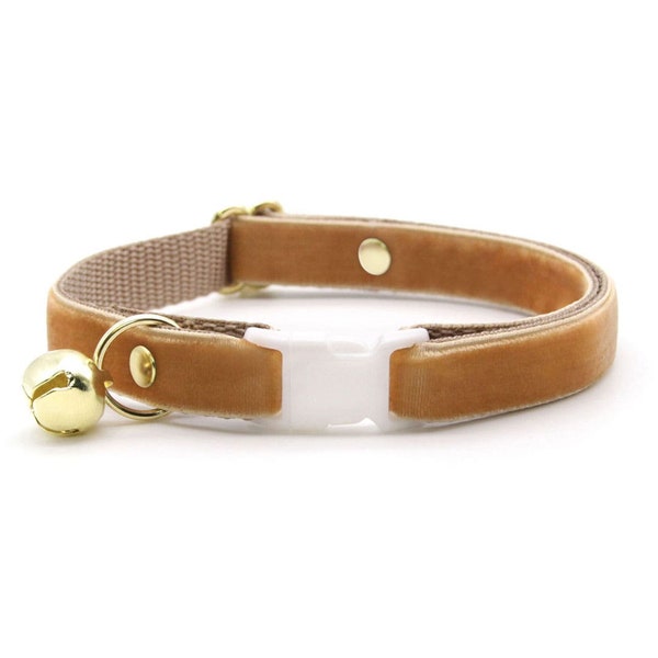 Cat Collar - "Velvet - Caramel" - Light Brown Sugar Gold Velvet Cat Collar / Breakaway or Non-Breakaway / Wedding / Cat, Kitten, Small Dog