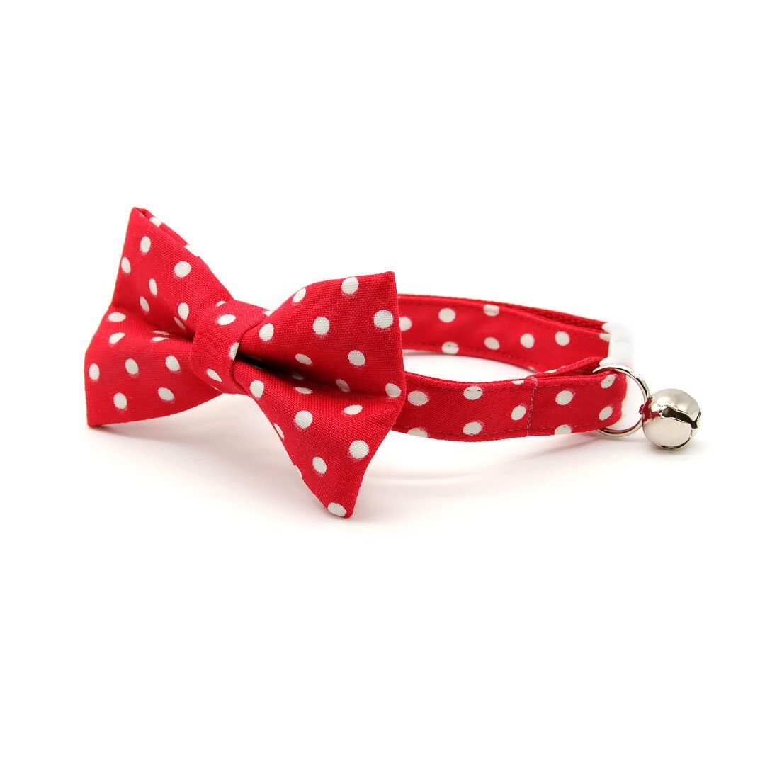 Red Polka Dot Bow Tie Cat Collar Set - "Polka Red" with Matching Bowtie/Wedding, Valentine's Day + Small Dog