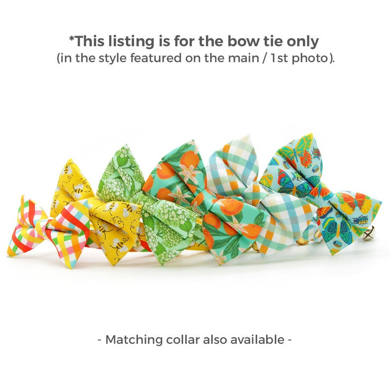 Cat Bow Tie Clementine Blossom Mint Green & Orange Citrus Bow Tie for Cat Collar / Spring, Summer, Tropical / Cat Small Dog Bowtie image 3