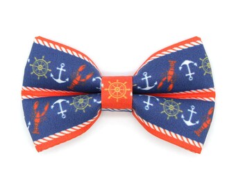 Cat Bow Tie - "Nautical Navy" - Blue Anchor & Lobster Bow Tie voor Cat Collar / Zomer, Zeilen, Preppy / Kat, Kitten + Kleine Hond Bowtie