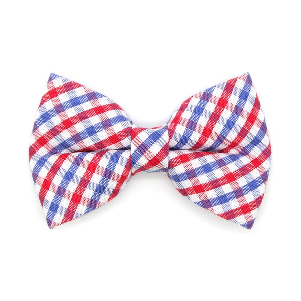 Cat Bow Tie - "Heritage" - Gingham Red White & Blue Plaid Bow Tie for Cat Collar / 4th of July, Patriotic, Preppy / Cat + Small Dog Bowtie