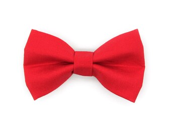 Cat Bow Tie - "Color Collection - Red" - Solid Color Red Cat Bow Tie / Wedding Pet Bowtie / Elastic Loop / Cat + Small Dog Size