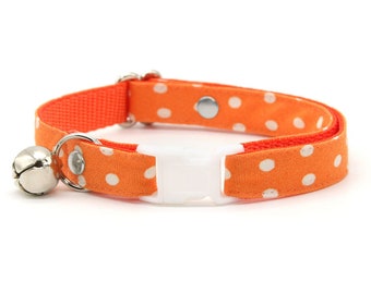 Glow In The Dark Cat Collar - &quot;Polka Dot - Orange&quot; - Night Visibility Cat Collar / Breakaway or Non-Breakaway / Cat, Kitten, Small Dog Sizes
