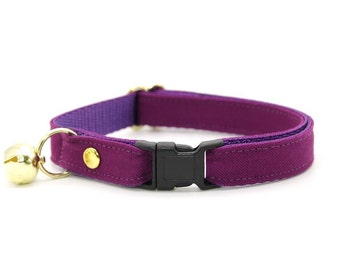 Cat Collar - "Color Collection - Plum Purple" - Solid Color Purple Cat Collar / Breakaway + Non-Breakaway / Wedding / Cat, Kitten, Small Dog