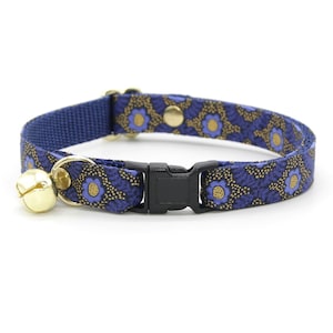 Cat Collar - &quot;Santorini&quot; - Rifle Paper Co® Metallic Gold & Blue Cat Collar / Breakaway or Non-Breakaway / Cat, Kitten + Small Dog Sizes