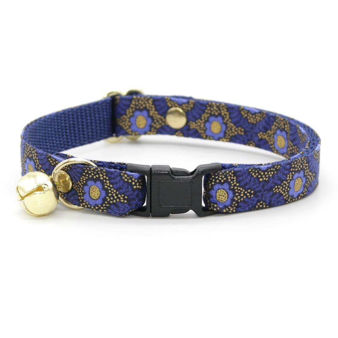 Cat Collar - "Santorini" - Rifle Paper Co® Metallic Gold & Blue Cat Collar / Breakaway or Non-Breakaway / Cat, Kitten + Small Dog Sizes