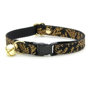 Cat Collar - "Black Forest" - Gold & Black Cat Collar / Breakaway or Non-Breakaway / Winter, Wedding, New Year's, Holiday / Cat + Small Dog