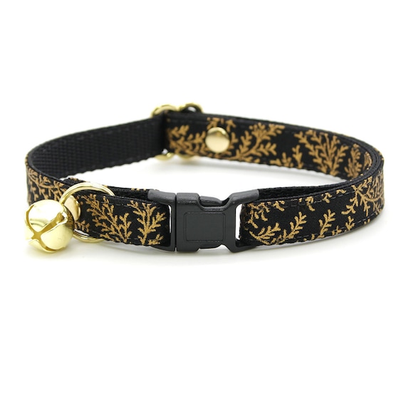 Cat Collar Black Forest Gold Black Cat Collar Breakaway or Non Breakaway Winter Wedding New Year s Holiday Cat Small Dog