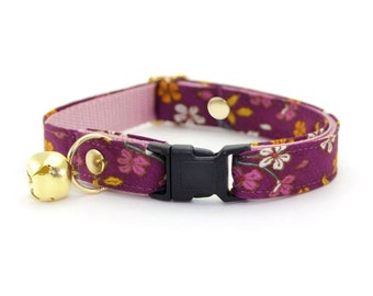 Floral Cat Collar - "Spiced Plum" - Wine Purple Collar / Breakaway or Non-Breakaway / Girl Cat / Cat, Kitten, Small Dog Sizes