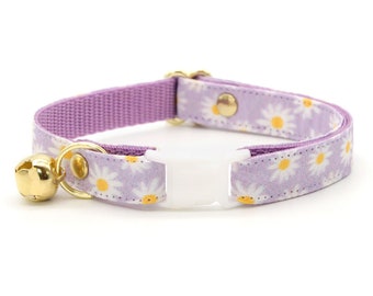 Cat Collar - &quot;Daisies - Purple&quot; - Floral Cat Collar / Daisy, Easter, Spring, Summer / Breakaway or Non-Breakaway / Cat, Kitten, Small Dog