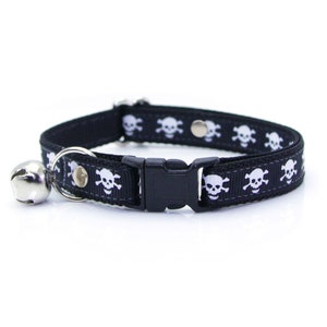 Halloween Cat Collar - "Spirit Walker - Black" - Skulls on Black - Breakaway Buckle or Non-Breakaway - Sizes for Cats + Small Dogs