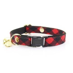 Cat Collar - &quot;Cozy Cabin Red&quot; - Red Buffalo Plaid Cat Collar / Winter Holiday Cat Collar Breakaway / Cat, Kitten, Small Dog Sizes