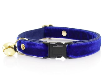 Cat Collar - &quot;Velvet - Sapphire Blue&quot; - Bright Blue Velvet Cat Collar Breakaway / Winter Cat Collar / Wedding / Cat, Kitten & Small Dog