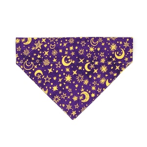 Cat Bandana - &quot;Moonlight - Purple&quot; - Stars & Moon Bandana for Cat + Small Dog / Magical, Fantasy, Zodiac, Celestial / Slide-on Bandana
