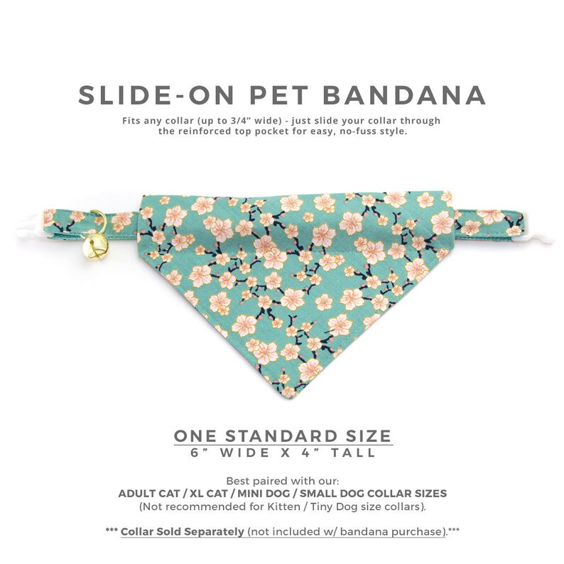 Small Dog Mother/'s Day Slide-on Bandana Over-the-Collar Cat Bandana Cherry Blossoms Teal Mint Spring Floral Bandana for Cat