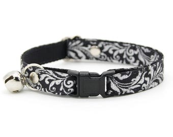 Regal Cat Collar - "Royal Sterling" - Silver & Black Cat Collar / Medieval, Victorian, Gothic / Breakaway or Non-Breakaway / Cat + Small Dog