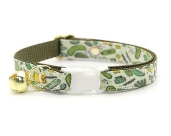 Cat Collar - "Kind of a Big Dill" - Pickle Cat Collar / Cucumber, Food, Garden Lover / Breakaway + Non-Breakaway / Cat, Kitten, Small Dog