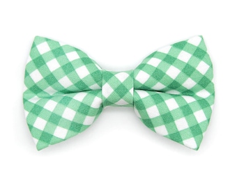 Cat Bow Tie - "Derby" - Gingham Green Bow Tie for Cat Collar / Spring, St. Patrick's Day, Easter, Wedding / Cat, Kitten + Small Dog Bowtie
