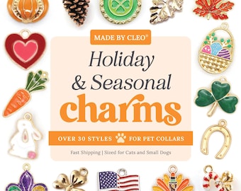 Cat Collar Charm - "Holiday & Seasonal" - St. Patricks Day Shamrock, Easter Bunny, Valentines Day, 4th of July, USA Flag, Pumpkin, Christmas