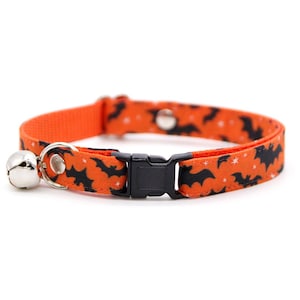 Bat Cat Collar - &quot;Batty Babe - Orange&quot; - Halloween Cat Collar / Breakaway or Non-Breakaway / Spooky, Bat Lover / Cat, Kitten, Small Dog Size